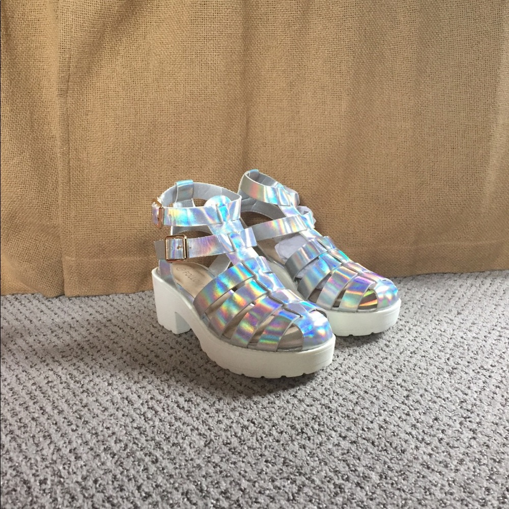 Holographic platform gladiator sandals! 🌈